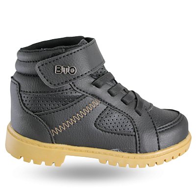 Bota Baby Infantil Preta Tratorada Fecho Elástico Casual Botinho 369ca