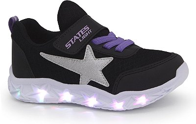 Tênis de Led Infantil Estrela Preto Luzinha Botinho ST505