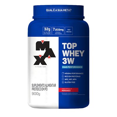 Top Whey 3W + Performance ( 900g Morango ) Max Titanium