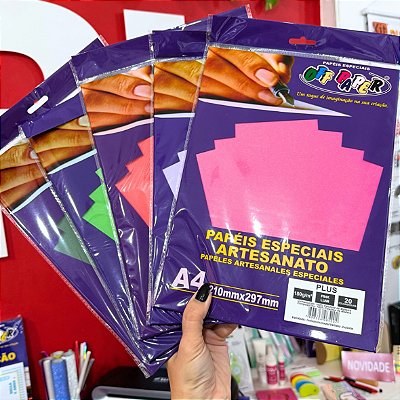 Papel Plus 180g Off Paper | A4 | Pacote com 20 Folhas | Diversas Cores