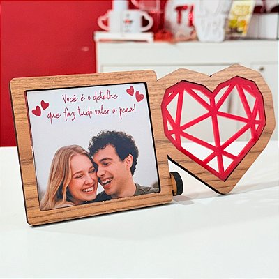 Porta Retrato Coração Geométrico em MDF para Sublimação - Ref 442