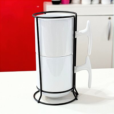 Kit Torre Majestic 2 Xícaras 325ml com Suporte Preto | LiveSub