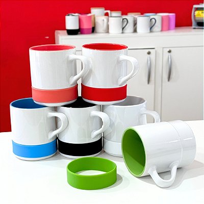 Caneca Sublimática com Base Alta de Silicone – Versátil, Confortável e Pronta para Sublimação
