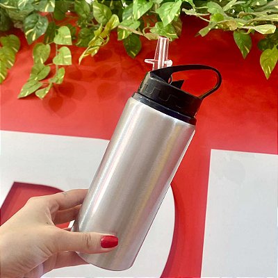 Garrafa de Alumínio Prata com Bico Retrátil 600ml | Jojo - Ref. 2232