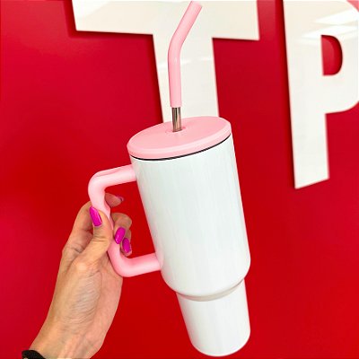 Squeeze Copo de Aço Inoxidável 1,2lt Térmico Branco com Rosa Mecolour - B237