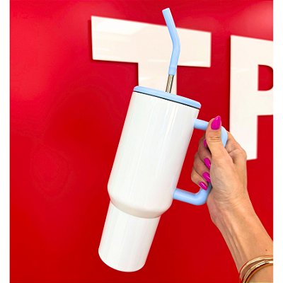 Squeeze Copo de Aço Inoxidável 1,2lt Térmico Branco com Azul Mecolour - B238