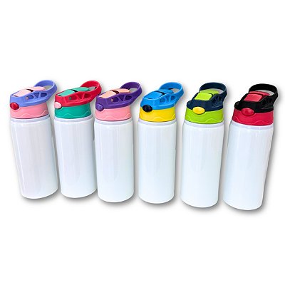 Garrafa de Alumínio Branca Infantil 600ml com Tampa Colorida - Jojo