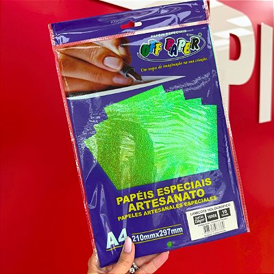 Papel Artesanato Especial A4 250g – Lamicote Holográfico Verde | Off Paper