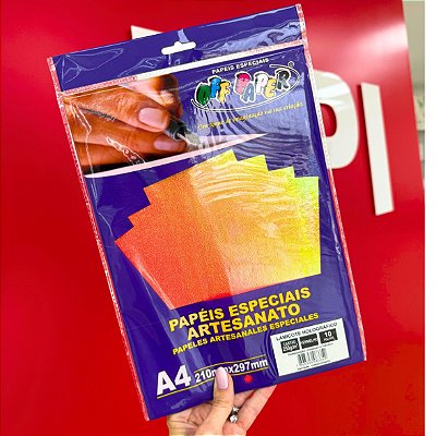 Papel Artesanato Especial A4 250g – Lamicote Holográfico Vermelho | Off Paper