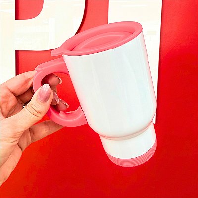 Copo Térmico de Inox Branco Viagem Rosa - Metalnox - Ref. 57160