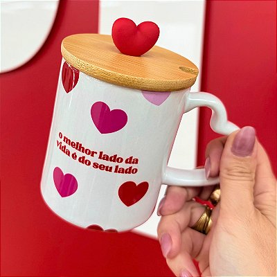 Tampa Bambu para Canecas Puxador Coração