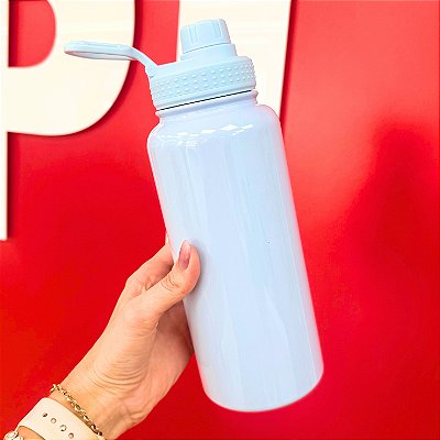 Garrafa Inox Térmica Azul Tampa Emborrachada 900ml - Metalnox - Ref. 57119