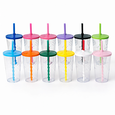 Copo Twister 500ml  Transparente com Tampa Colorida