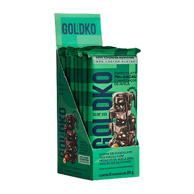 Barra Chocolate 70% cacau com Avelãs 80g - caixa com 8un