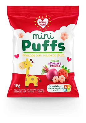 Mini Puffs Beterraba e Morango - caixa com 6un