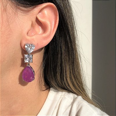 Brinco Geométrico Gota UltraViolet Fusion Banhado a Ródio Branco