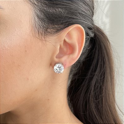 Brinco Solitário Ponto de Luz 12mm Banhado a Ródio Branco