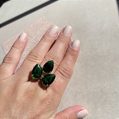 Anel Leaf Esmeralda Banhado a Ouro
