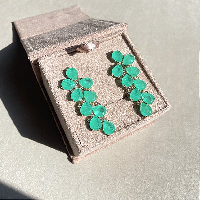 Brinco Cascata Gotas Turmalina Fusion Banhado a Ouro