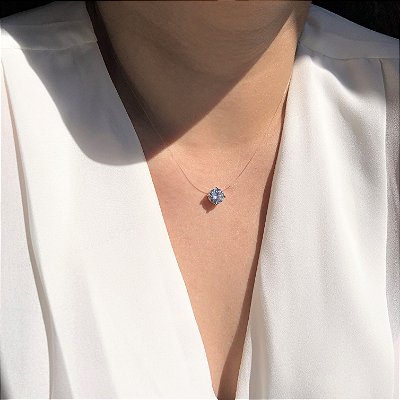 Colar Nylon Ponto de Luz 8mm Banhado a Ródio Branco