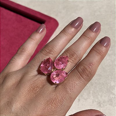 Anel Leaf Light Pink Fusion Regulável Banhado a Ouro