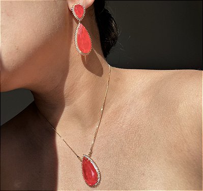 Conjunto Gota Tangerina Fusion Borda Cravejada Banhado a Ouro