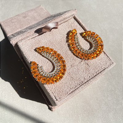 Brinco Argola Frontal Laranja Banhado a Ouro