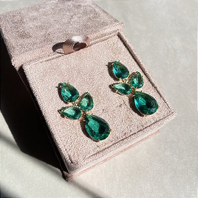 Brinco Leaf Luxo Turmalina Banhado a Ouro