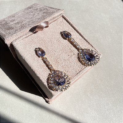 Brinco Gota Ametista Banhado a Ouro