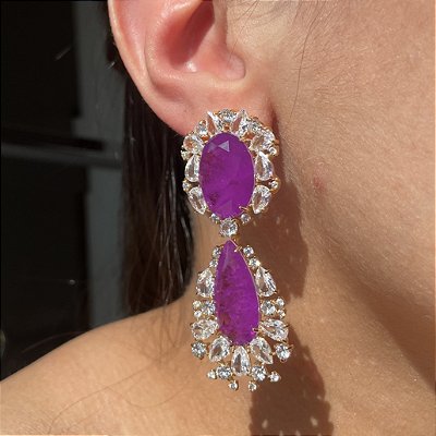 Brinco Luxo Ultraviolet Fusion Banhado a Ouro