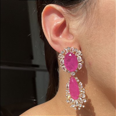 Brinco Luxo Pink Fusion Banhado a Ouro