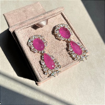 Brinco Luxo Pink Fusion Banhado a Ouro