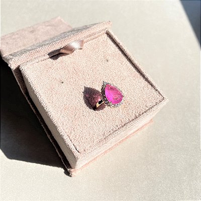 Anel Gota Pink Fusion Banhado a Ouro Aro 18