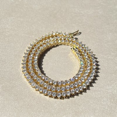 Colar Riviera 3 Garras Trama Rigida 3mm Cristal Banhado a Ouro - 40cm