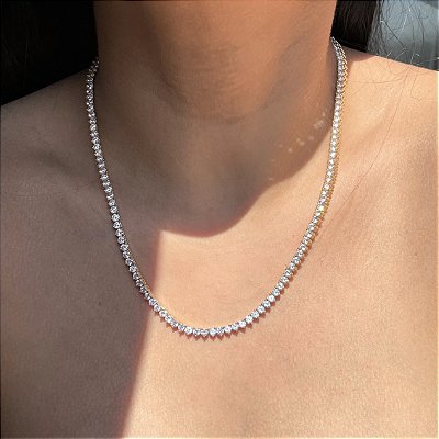 Colar Riviera 3 Garras Trama Rigida 3mm Cristal Banhado a Ouro - 45cm