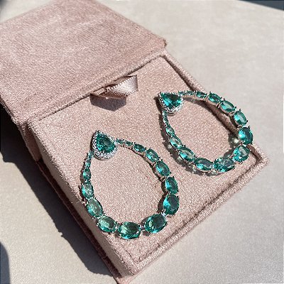 Brinco Argola Frontal Turmalina Banhado a Ródio Branco