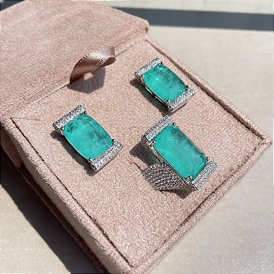 Conjunto Retângulo Luxo Turmalina Fusion Banhado a Ouro - Aro 17