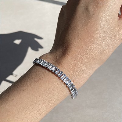 Pulseira Baguete 5mm Banhado a Ródio Branco