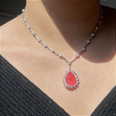 Colar Gota Riviera Fio Faca Tangerina Fusion Banhado a Ródio Branco