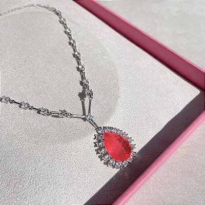 Colar Gota Riviera Fio Faca Tangerina Fusion Banhado a Ródio Branco