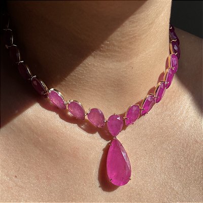 Colar Luxo Riviera Pink Banhado a Ouro