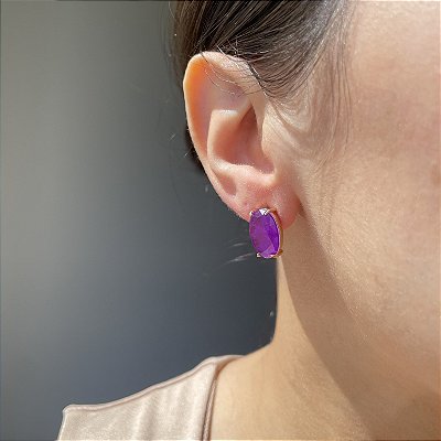 Brinco Oval Ultraviolet Fusion Banhado a Ouro