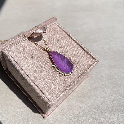 Colar Gota Borda Cravejada Ultraviolet Fusion Banhado a Ouro