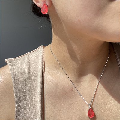 Conjunto Gota Tangerina Fusion Banhado a Ródio Branco