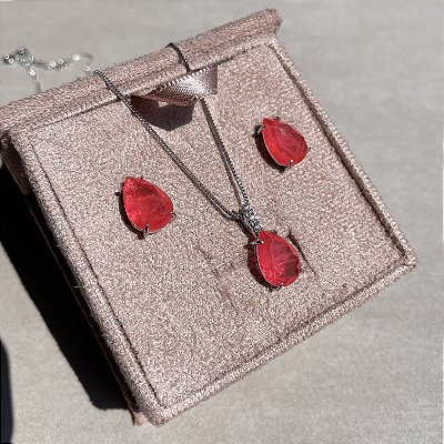 Conjunto Gota Tangerina Fusion Banhado a Ródio Branco