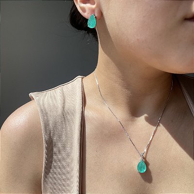 Conjunto Gota Turmalina Fusion Banhado a Ródio Branco