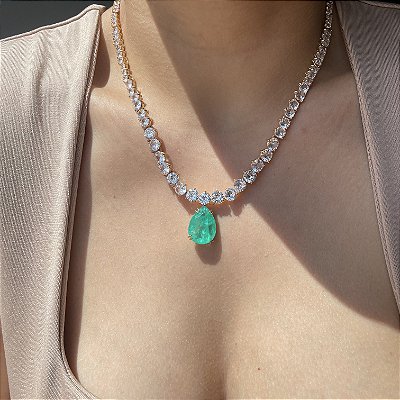 Colar Luxo Riviera Gota Turmalina Fusion Banhado a Ouro