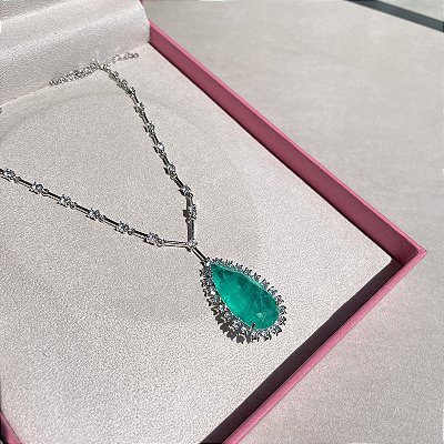 Colar Gota Riviera Fio Faca Turmalina Fusion Banhado a Ródio Branco