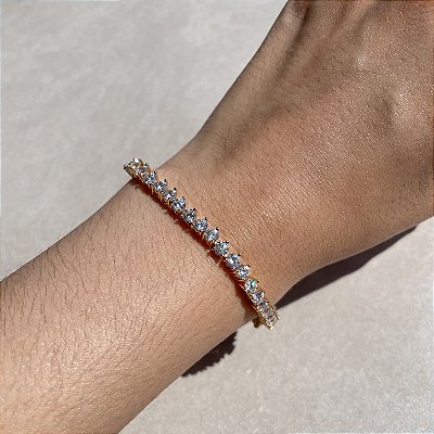 Pulseira Riviera 3 Garras Cristal Banhado a Ouro - 3mm