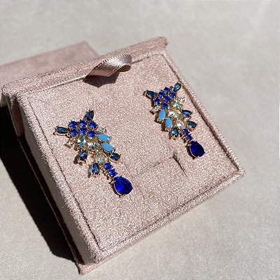 Brinco Mix de Azul Banhado a Ouro